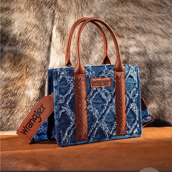 Wrangler Handbags - NWT- Wrangler Denim Frayed Crossbody Tote LAST ONE!